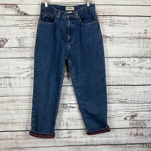 Women's VTG 90's LL Bean Red Blue Flannel Lined Relaxed Fit Denim Jeans Size 12P